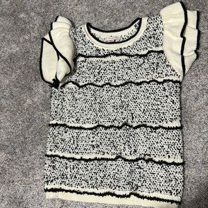 GUC ruffle cap sleeve sweater, black and cream, size S